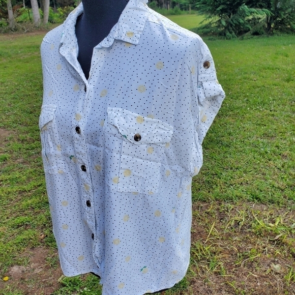 Lemon print ladies buttondown EUC Medium - Picture 2 of 7